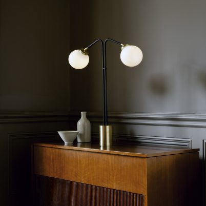 CTO Lighting Array Twin Table Lamp bronze with bronze details and shiny opal glass - plug
