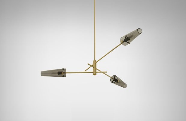 CTO Lighting Axis Small Pendant Light satin brass with smoked glass