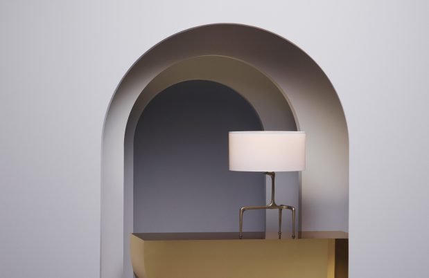 CTO Lighting Braque Table Lamp antique bronze base with dove grey shade plug