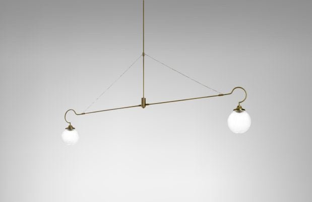 CTO Lighting Floren Arm - DALI-B Pendant Light antique brass and ribbed glass