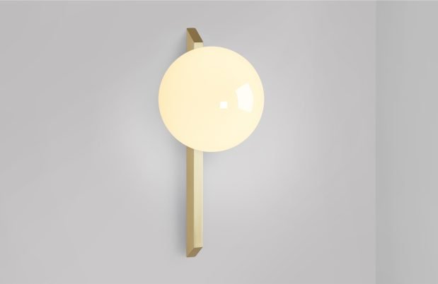CTO Lighting Gaia - Tall - Flush - DALI-B Wall Light satin brass with shiny opal glass
