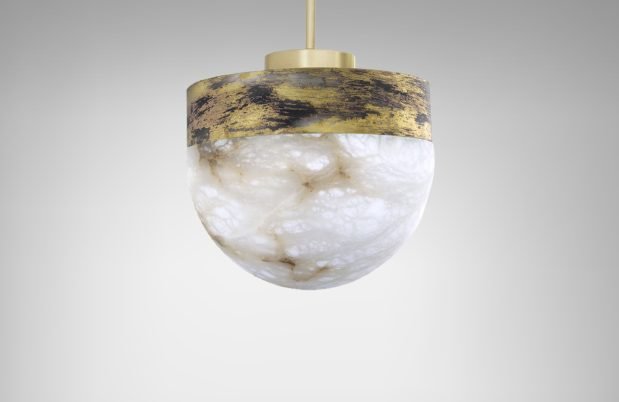 CTO Lighting Lucid - DALI-A Pendant Light silvered oxidised brass with honed alabaster