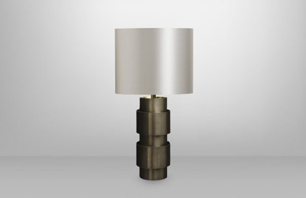 CTO Lighting Ring Table Lamp bronze with satin brass details and dove grey silk shade