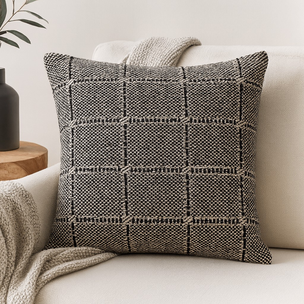 Cushion Cover Cotton Boho Grey Squares x