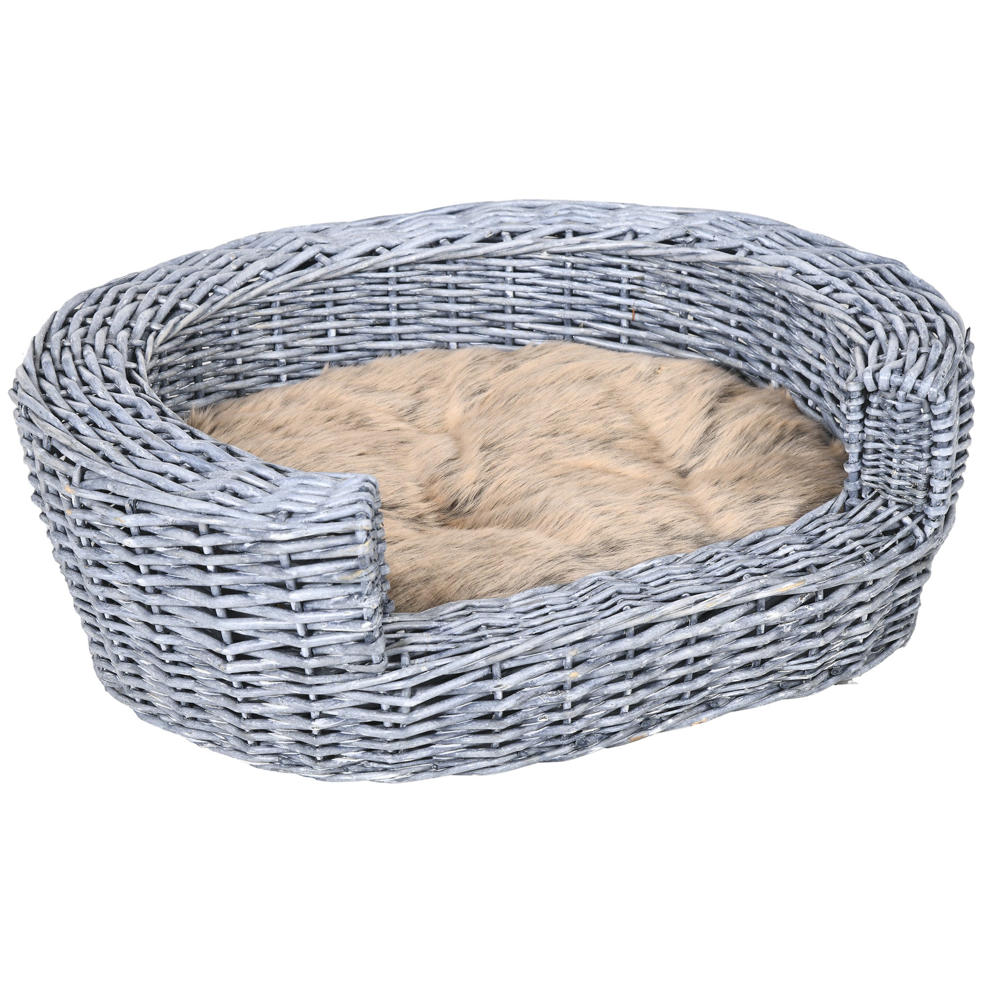 MCL Wicker Pet Bed Willow Dog Cat Sofa Couch Puppy Basket with Cushion Grey L x W x .H