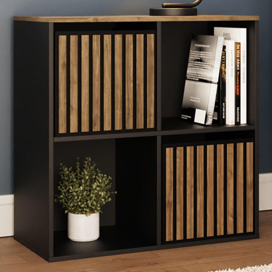 GFW Kube Black and Walnut Drawer Shelf Storage Unit Organiser