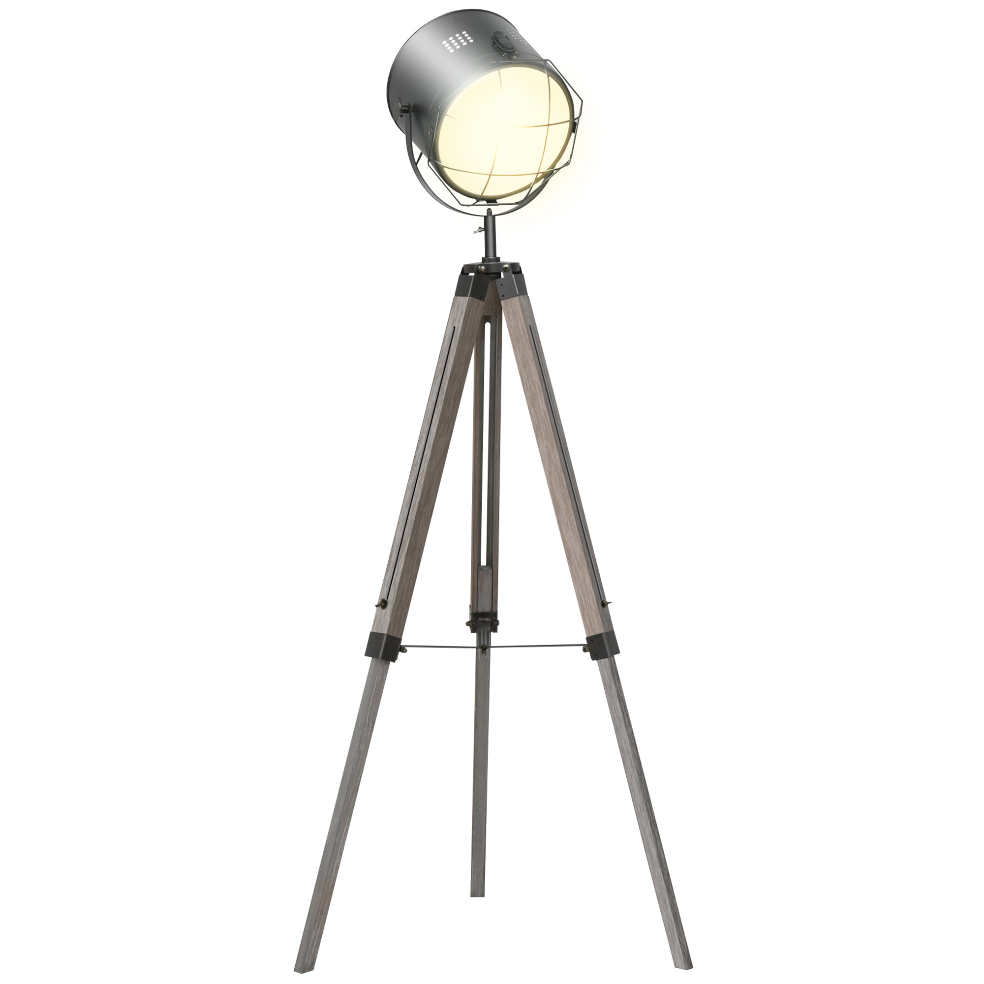 MCL Floor Lamp with Adjustable Tripod for Living Room Bedroom, Vintage Spotlight Reading Lamp with Wood Legs, -, Grey