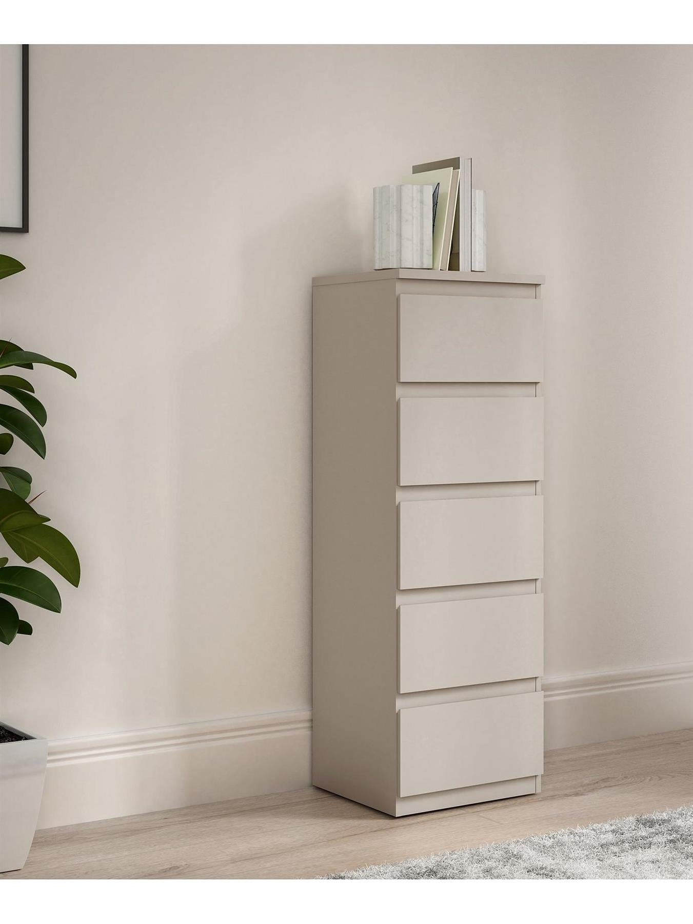 Lisson Narrow Chest of Drawers Oatmeal Storage Organiser Bedroom