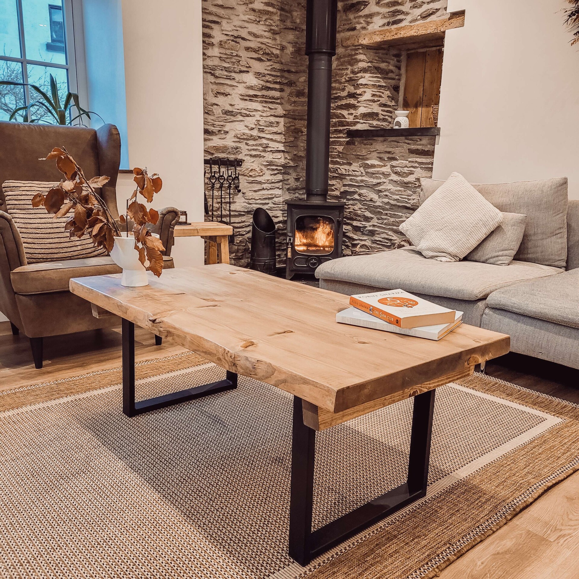 ALVA Live Waney Edge Coffee Table With Metal Square Legs - LXWXH Dark Oak