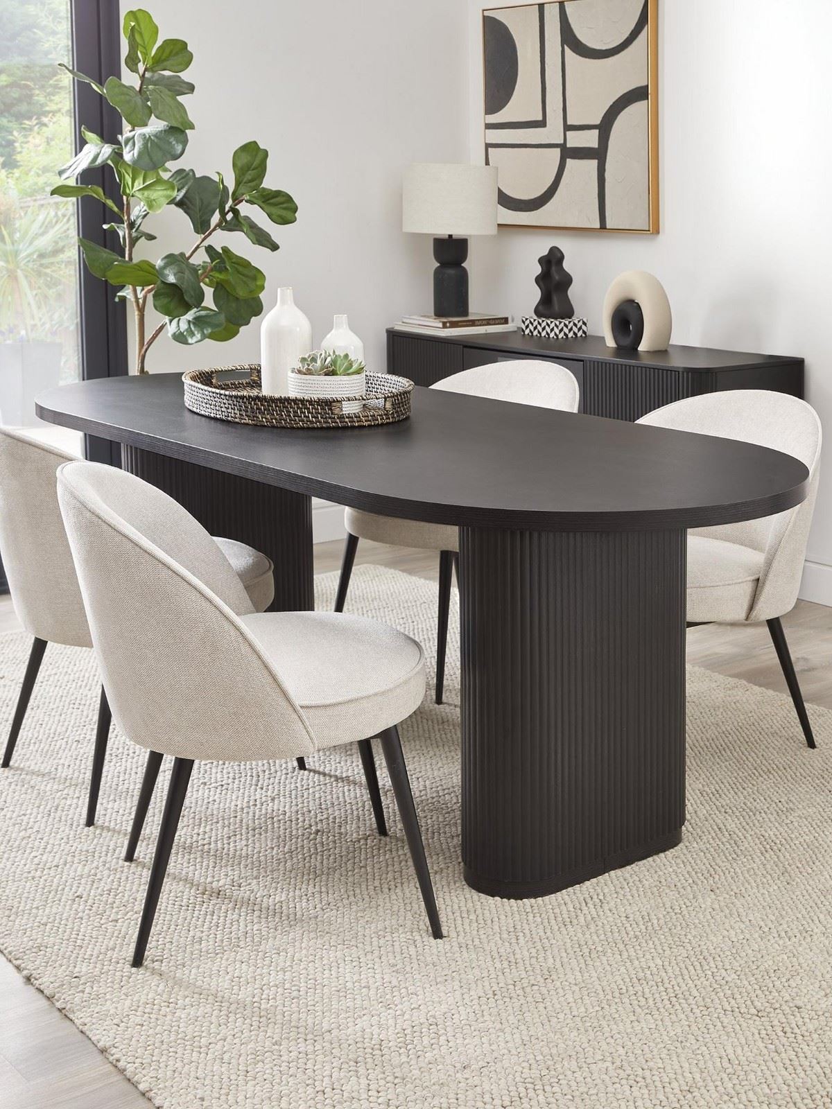 Carina Dining Table Chairs Black Natural Kitchen Furniture Set