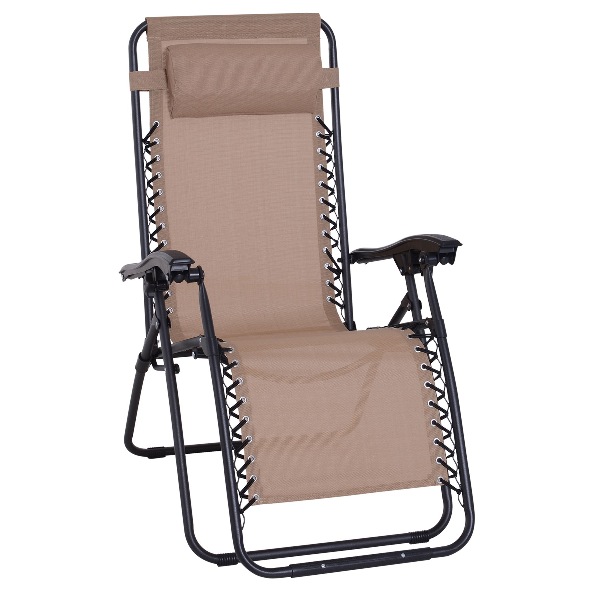 MCL Zero Gravity Chair Metal Frame Texteline Armchair Outdoor Folding and Reclining Sun Lounger with Head Pillow for Patio Decking Gardens Camping