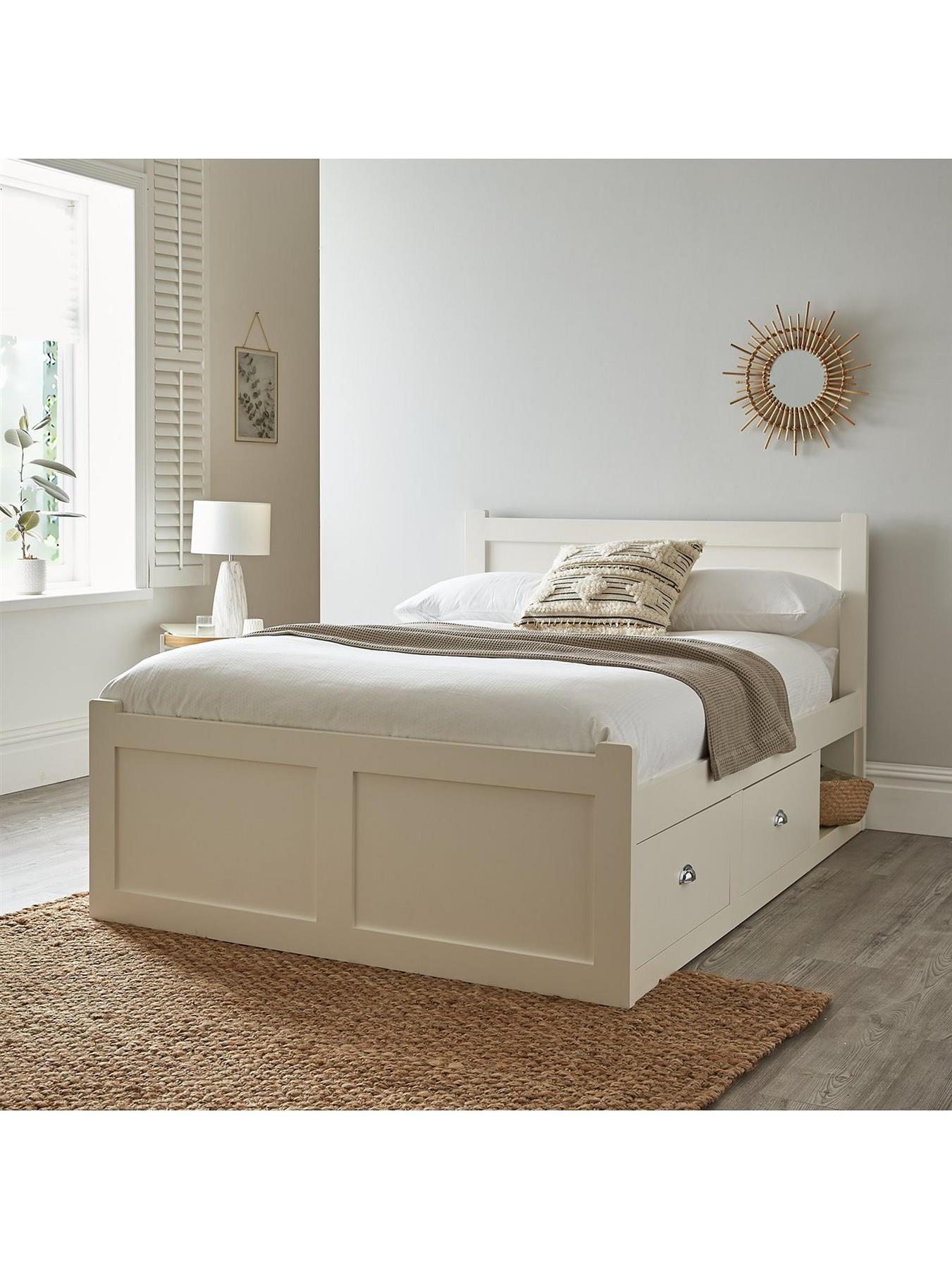 Geneva King Bed Frame White with Storage Drawers & Open Shelves