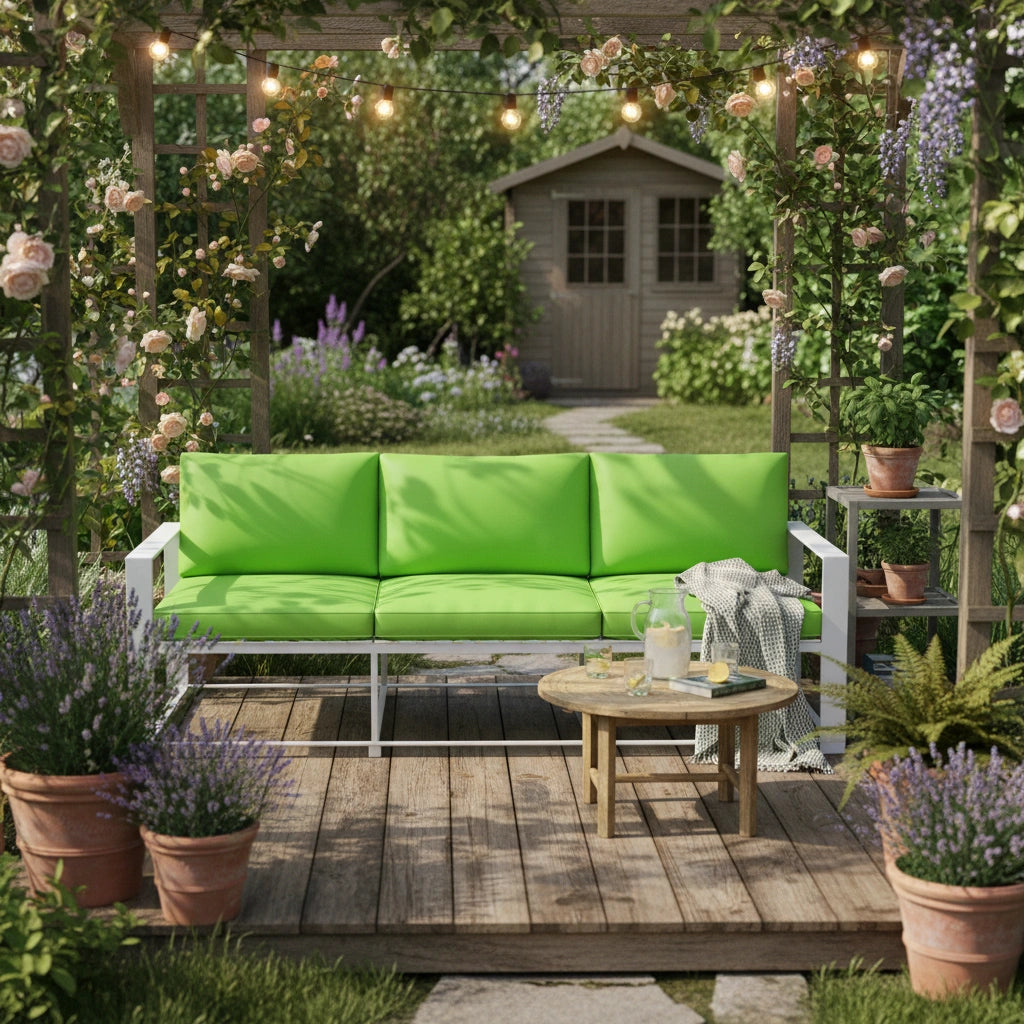 Outdoor Water-Resistant Rattan Furniture Cushions Garden California Sofa Cushion Pads Set - Lime Piece Set