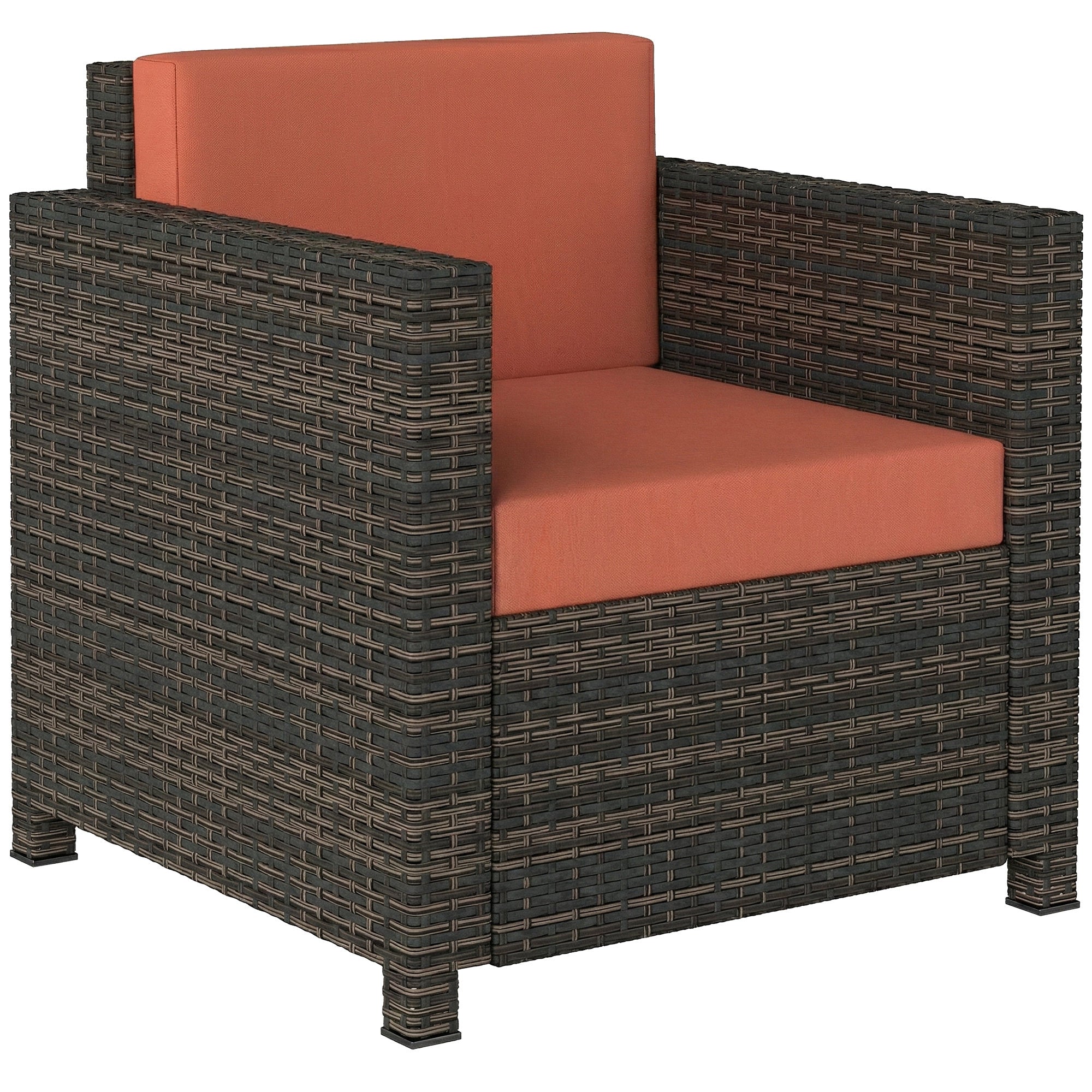 PE Rattan Garden Armchair with Cushion - Mixed BrownOrange