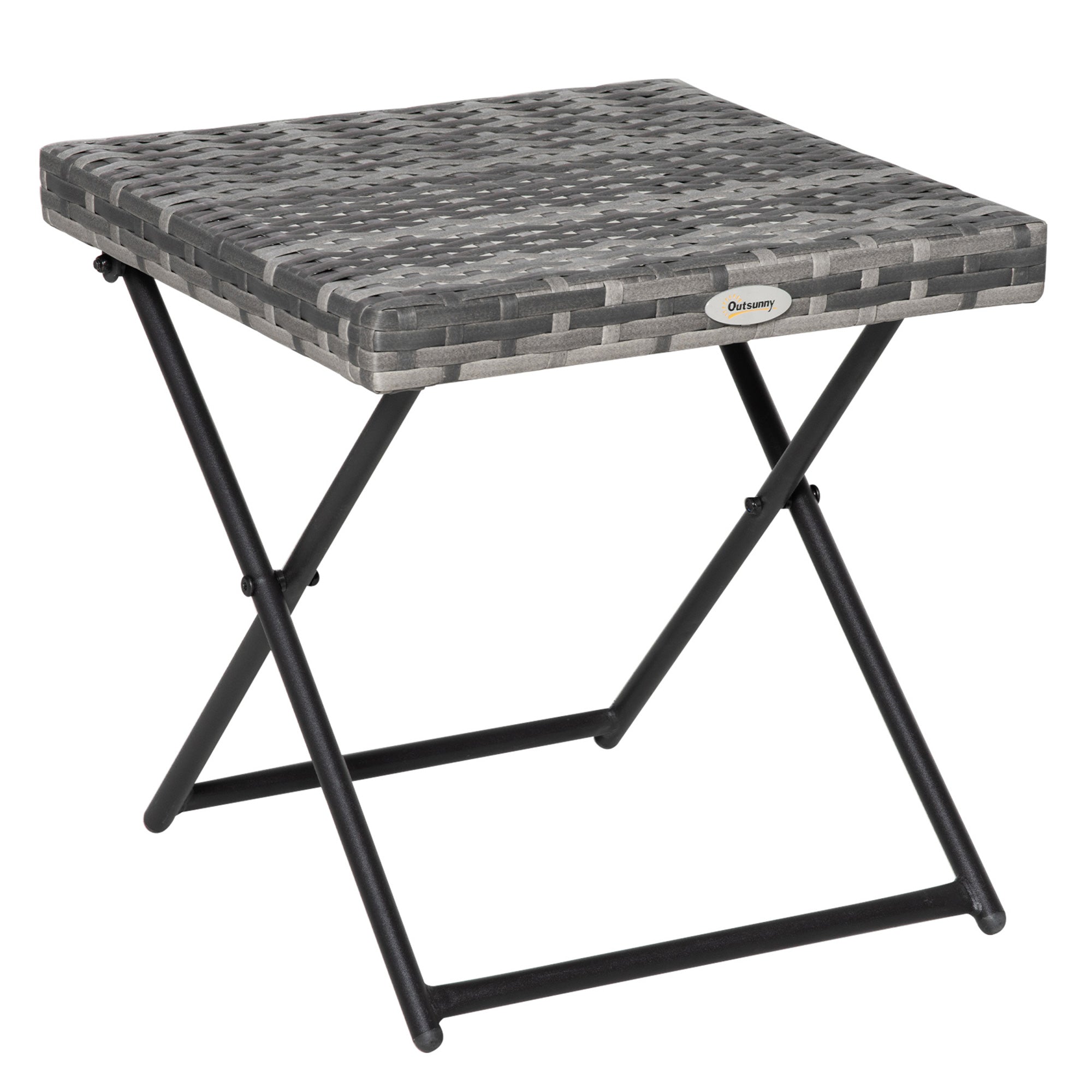 MCL Square PE Wicker Rattan Folding Table,Weather Resistant Wicker Weave Side Table with Steel Frame, Grey