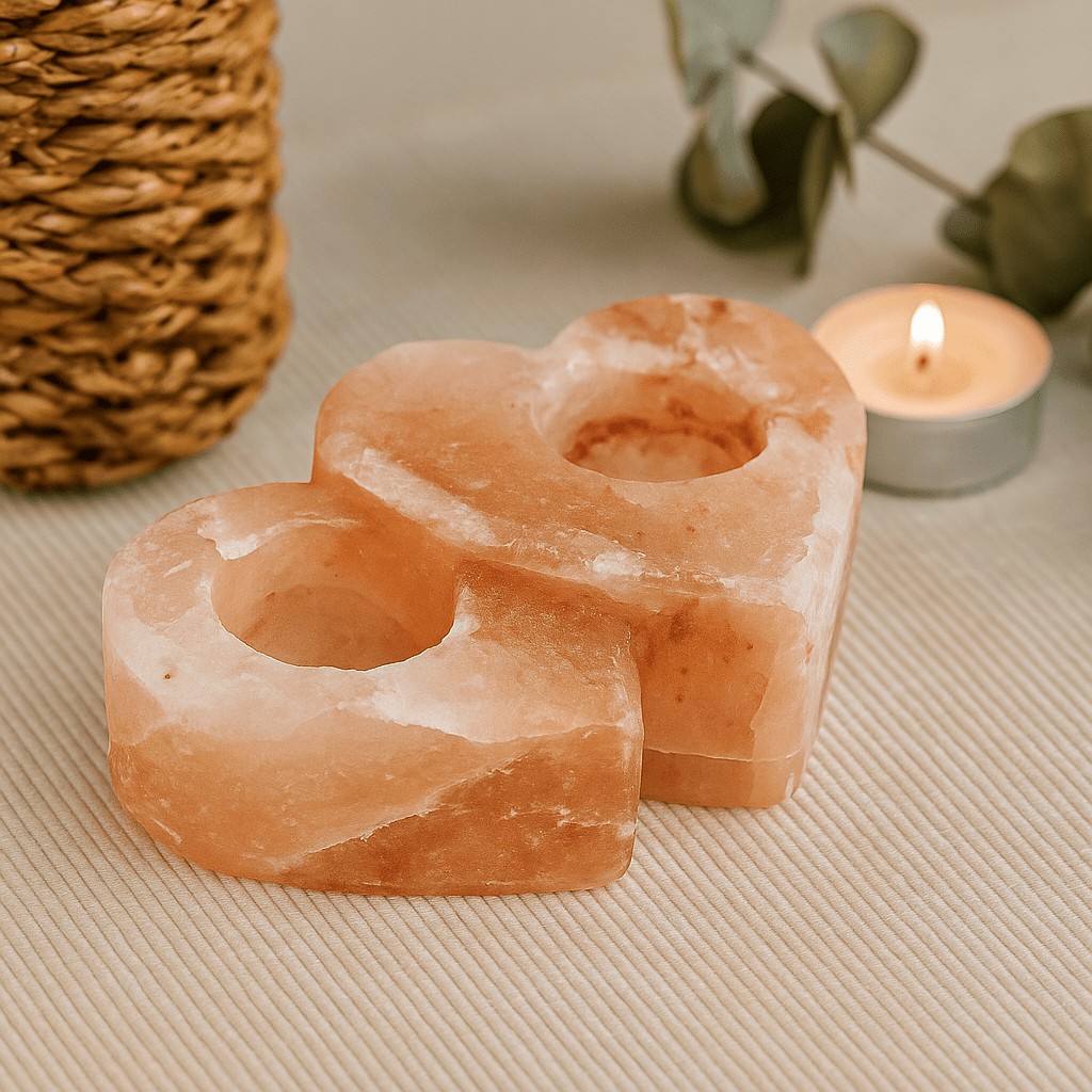 Himalayan Salt Candle Holder Double Heart kg
