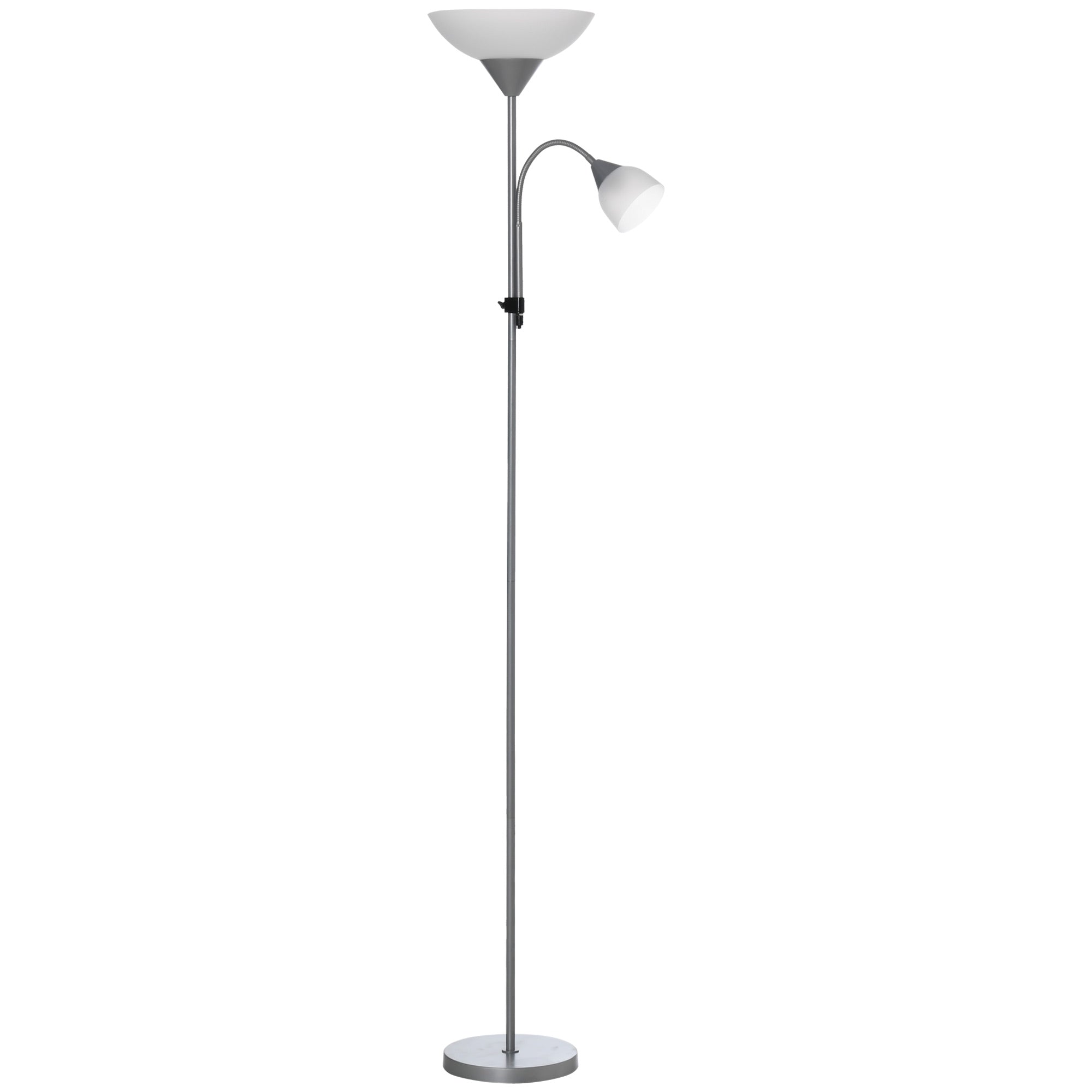 MCL LED Floor Lamp for Living Room, Tall Standing Lamp, Mother and Child Uplighter with Adjustable Gooseneck, Silver Tone