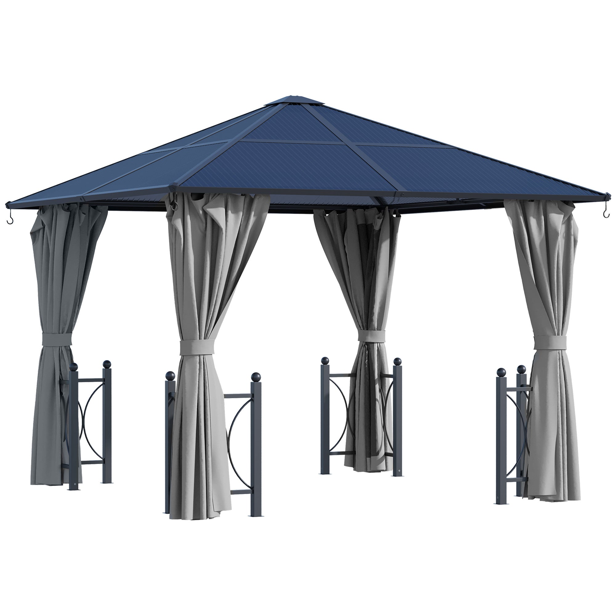 MCL x m Hardtop Gazebo Canopy with Polycarbonate Roof, Steel & Aluminium Frame, Garden Pavilion with Mosquito Netting and Curtains, Black
