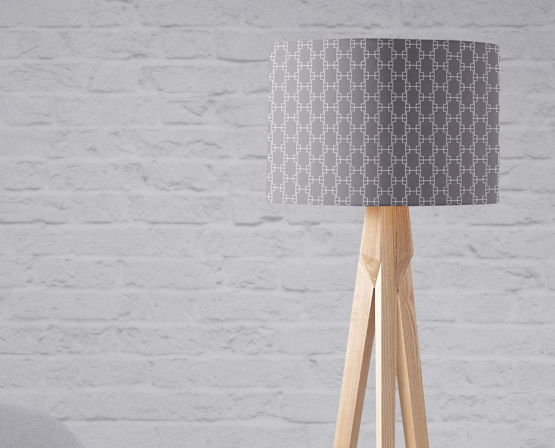 Grey with White Squares Geometric Design Lampshade, Ceiling or Table Lamp Shade - Ceiling Shade