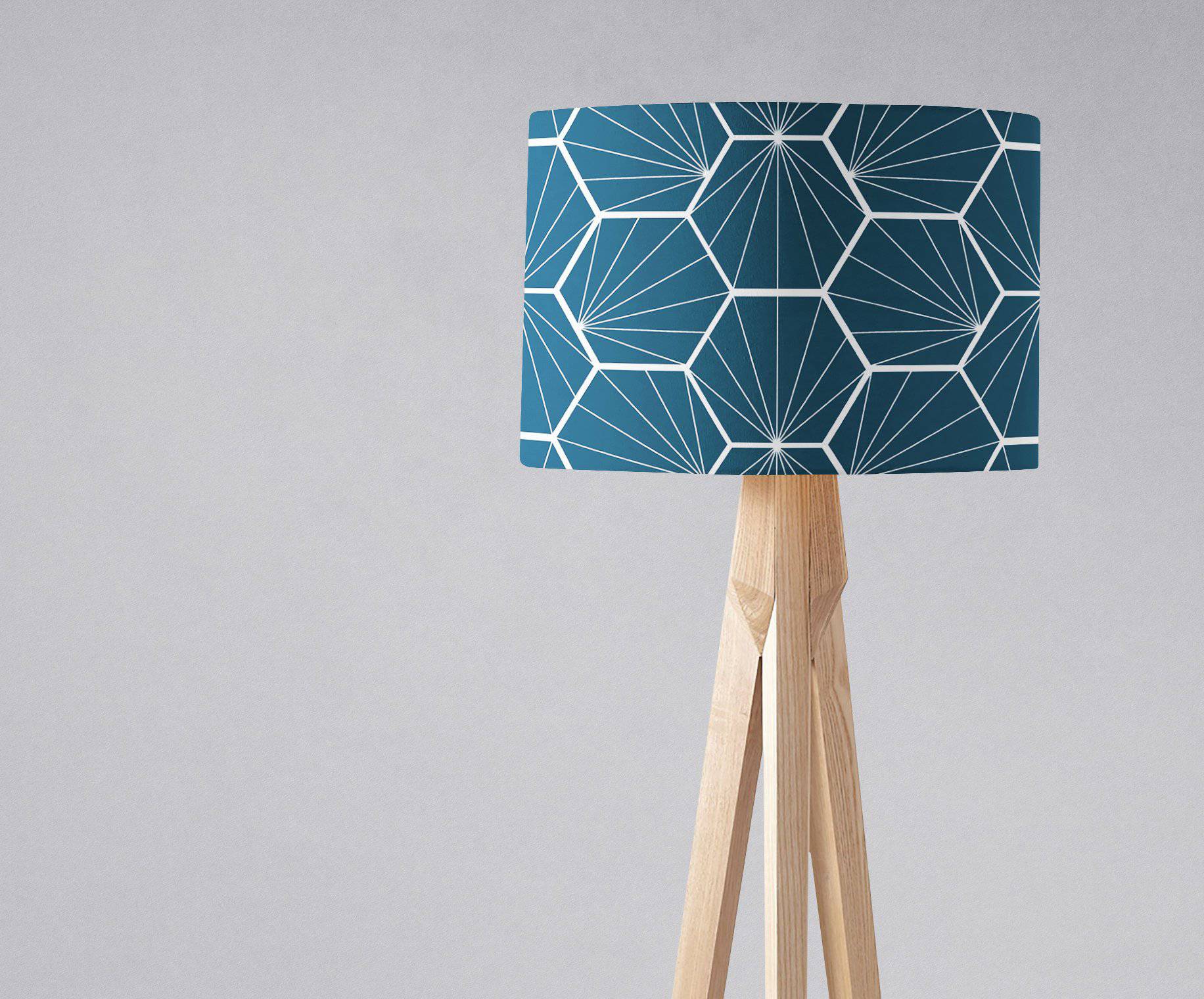 Peacock Blue Lampshade with a White Hexagon Design, Ceiling or Table Lamp Shade - Floor lampshade