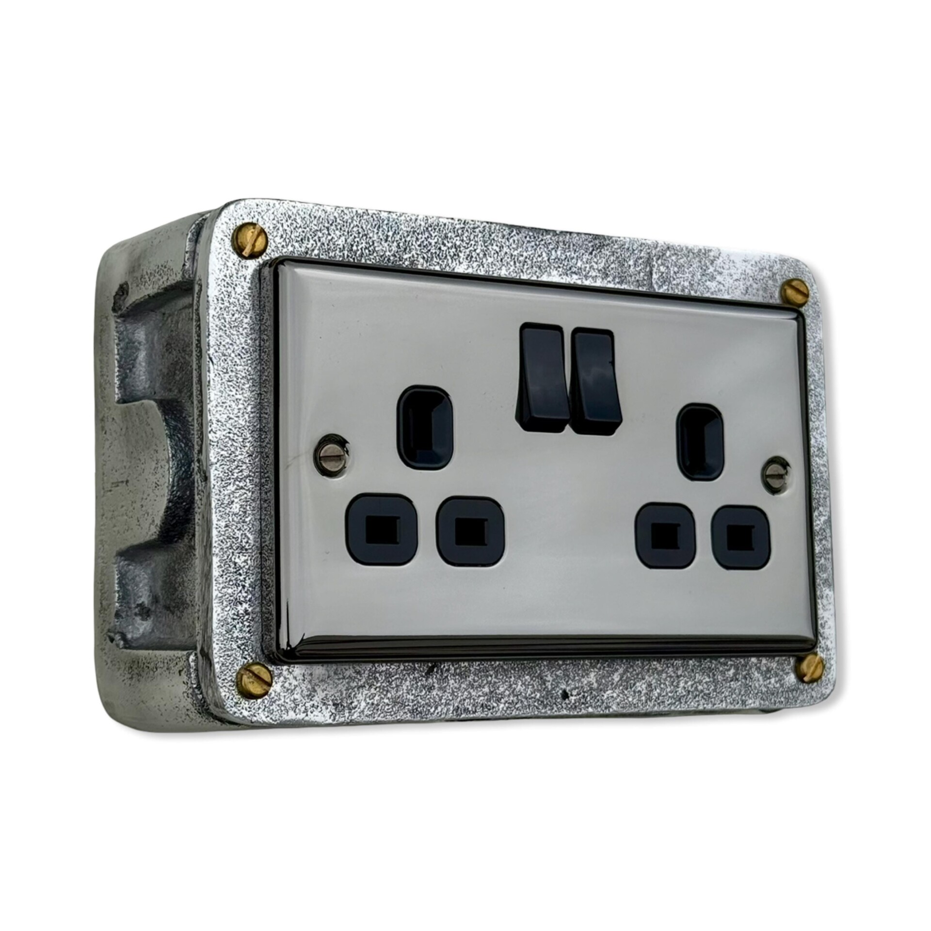 Mirror Finish Switched A Double Socket V Gang G Socket Cast Metal Conduit Switch Industrial