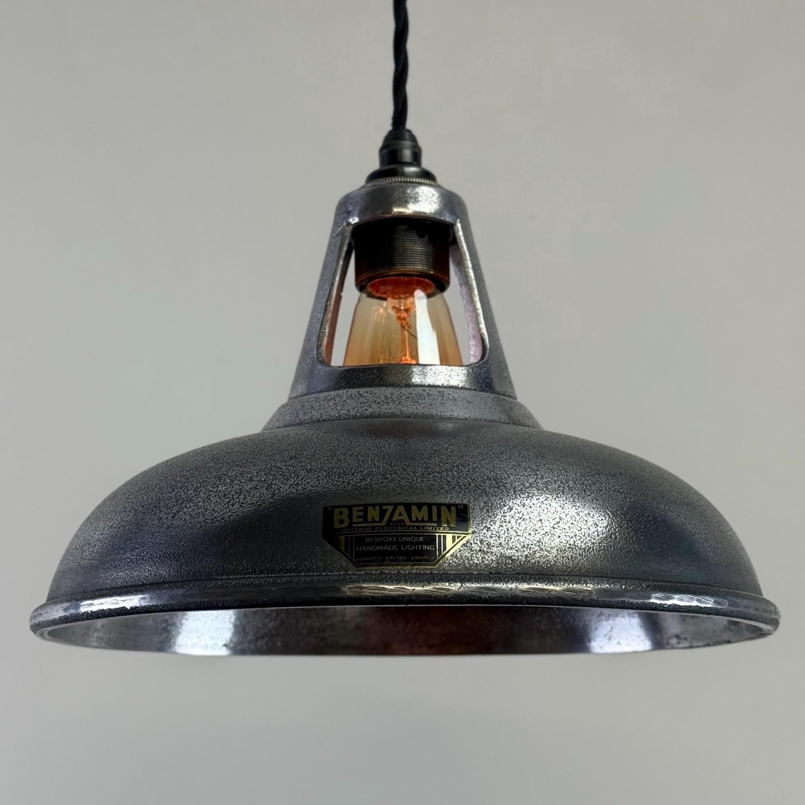 Cawston - Silver Solid Cast Aluminium Lampshade Pendant Set Light - Inch - Shade & Pendant Set Filament Bulb
