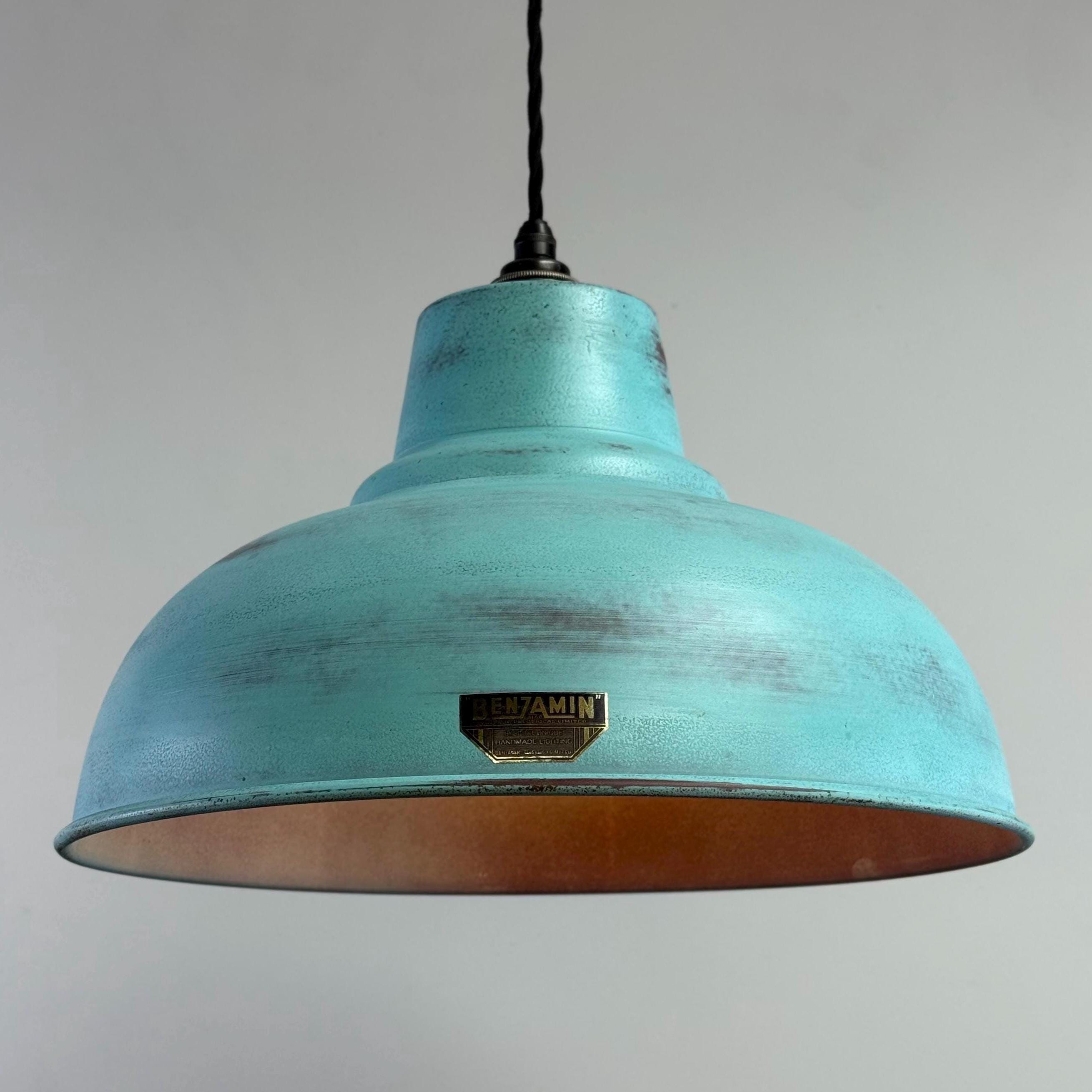 Salthouse - Copper Verdigris Patina Industrial Lampshade Pendant Light - . Inch - Shade Only w Filament Bulb