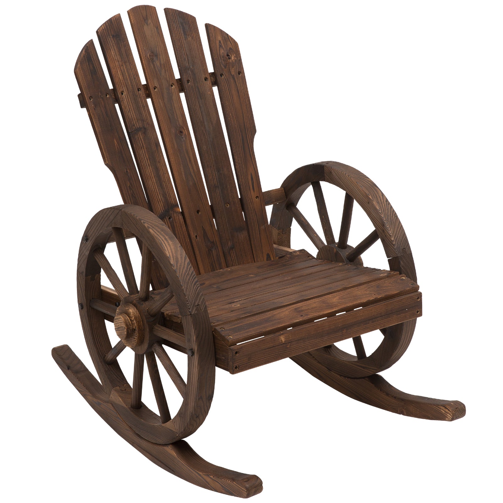 MCL Wooden Adirondack Rocking Chair Reclining Armchair Outdoor Garden Furniture Patio Porch Rocker - Carbonized Wood Colour