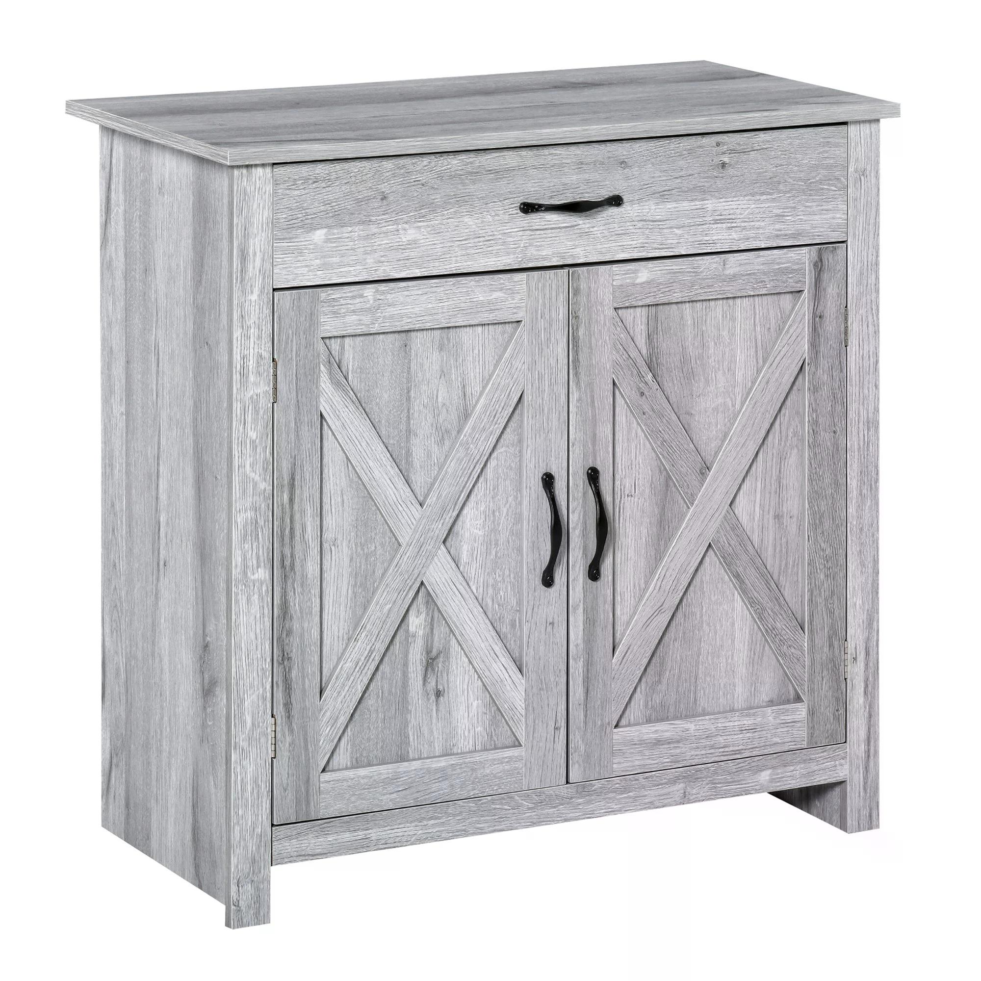 MCL Farmhouse Barn Door Sideboard Storage Cabinet Coffee Bar for LIVING Room Grey Grain