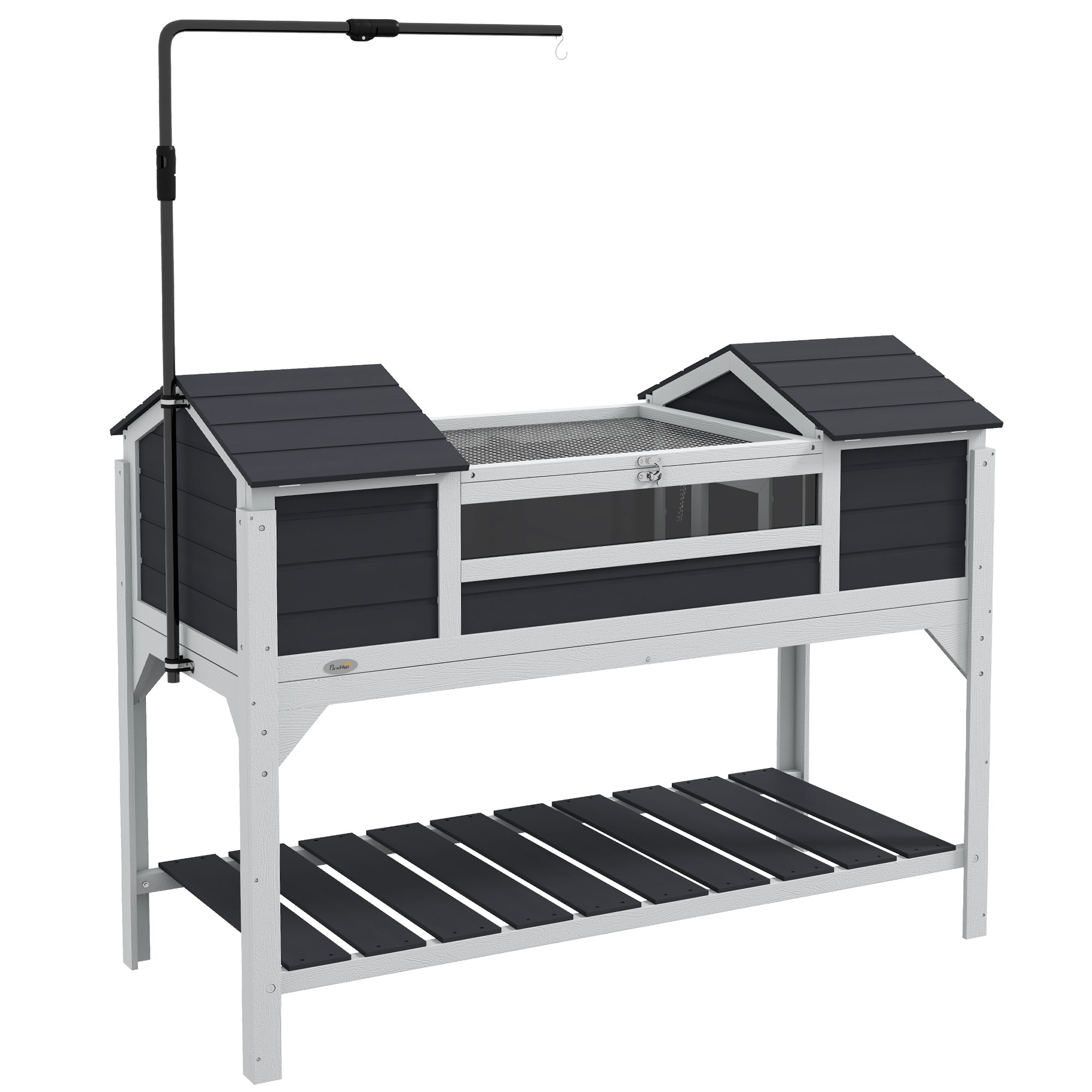 MCL Wooden Tortoise Enclosure w Adjustable Lamp Holder, Openable Lid, Dual Main Houses, Storage Shelf, Fixed Tray