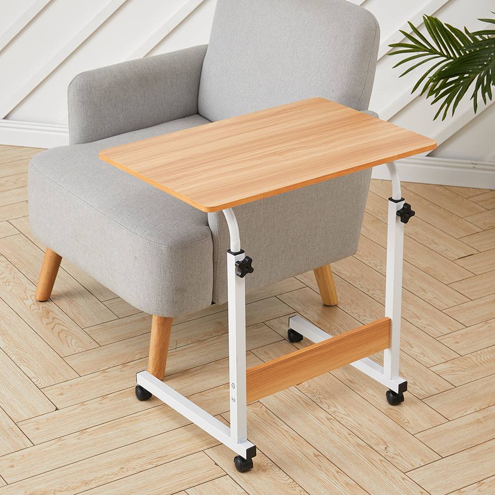 Living And Home Height Adjustable Mobile Table Overbed Desk With Wheels In Natural