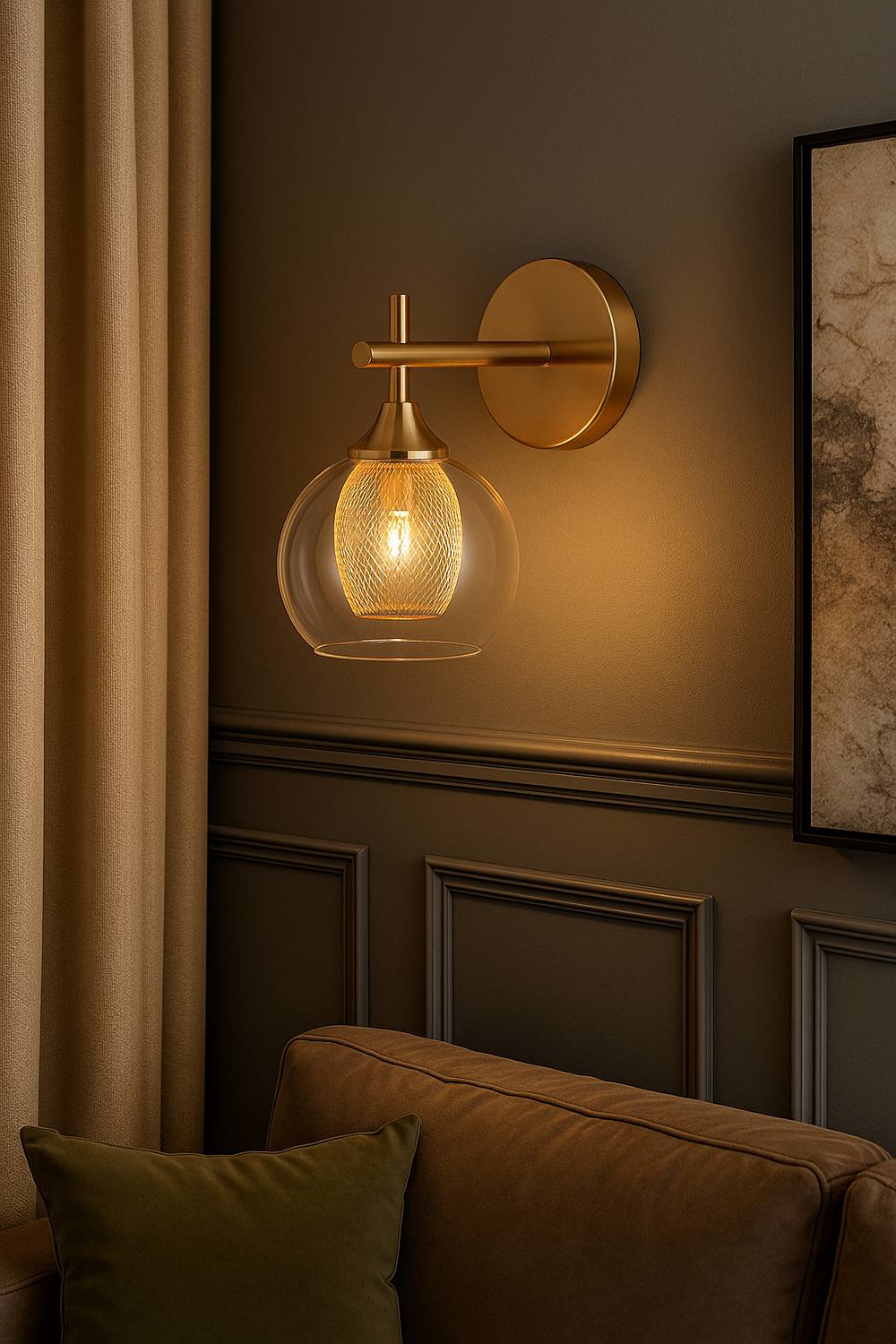 Living And Home G Glass Lampshade Wall Light In Gold