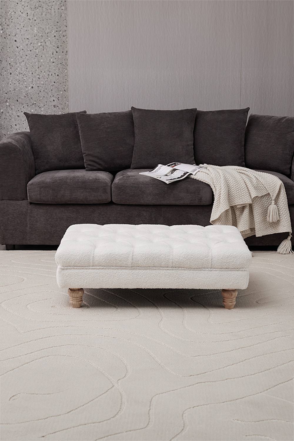 Living And Home Teddy Fleece Upholstered Footstool In White