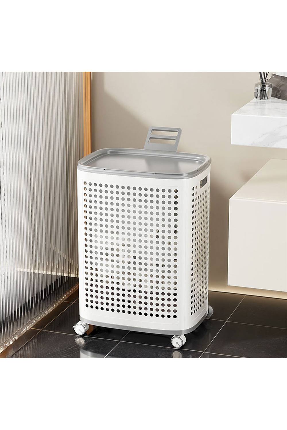 Living And Home Laundry Basket With Lid And Wheels In White