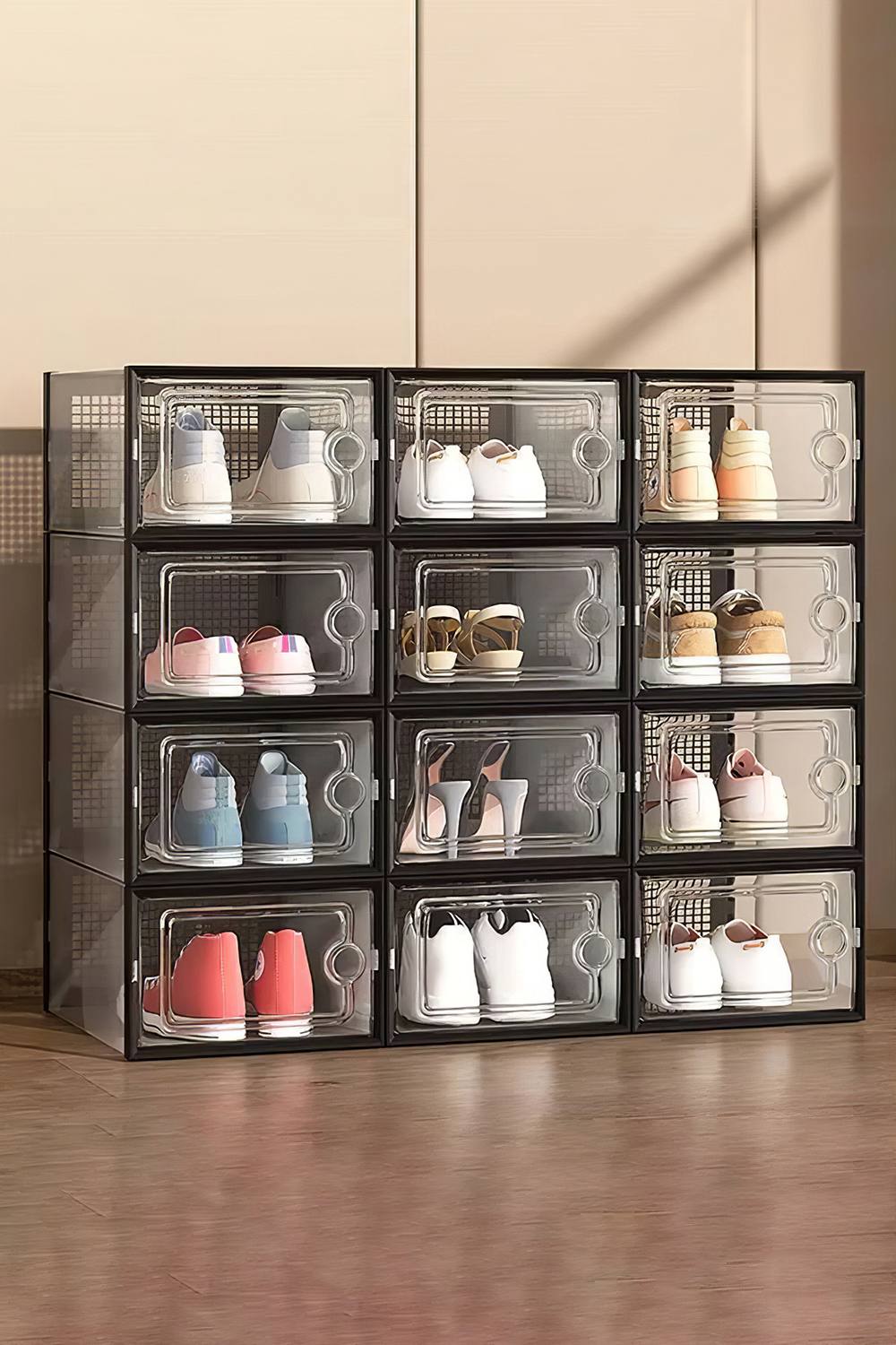 Living And Home Pcs Stackable Shoe Storage Box Organiser Black