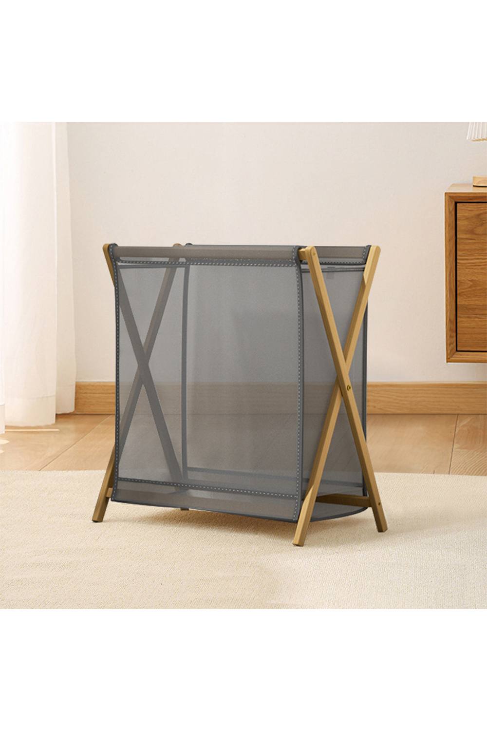 Living And Home Foldable Lanudry Hamper Detachable Laundry Basket With Bamboo Frame In Grey