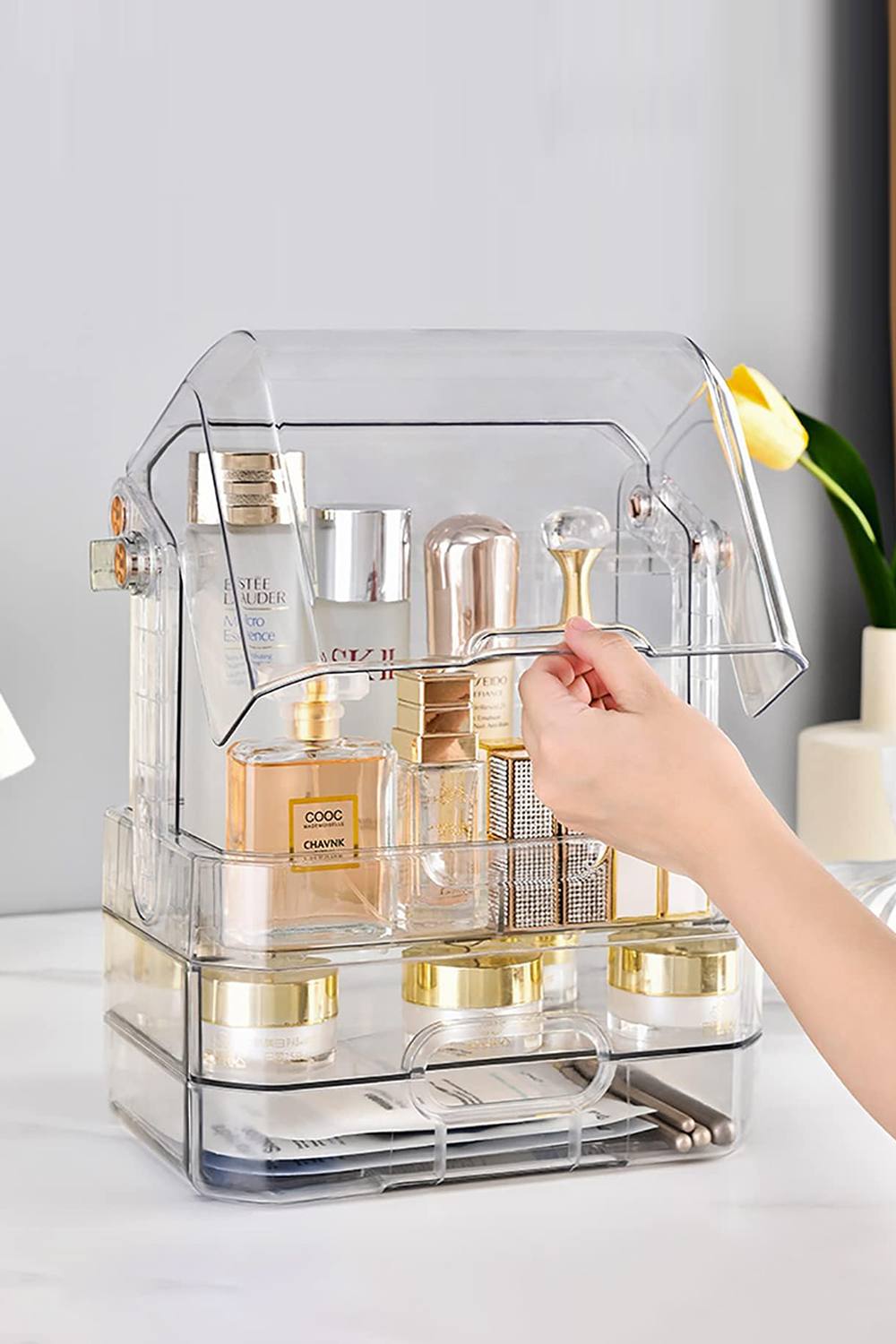 Sheonly Clear Cosmetic Organizer Storage Box With Drawers Makeup Display Storage Case