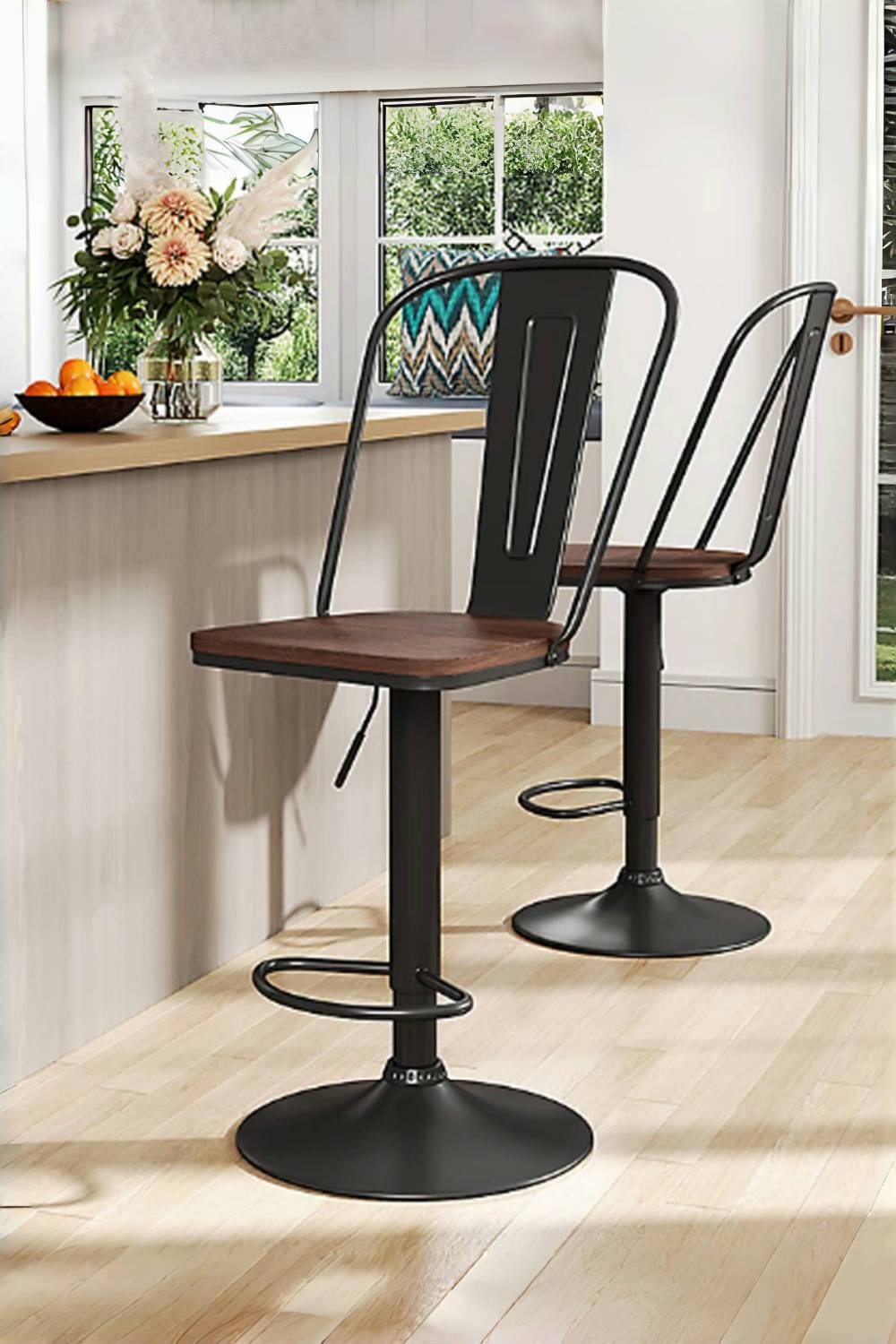 Living And Home Pcs Adjustable Swivel Bar Stool Dining Chair With Footrest In Black