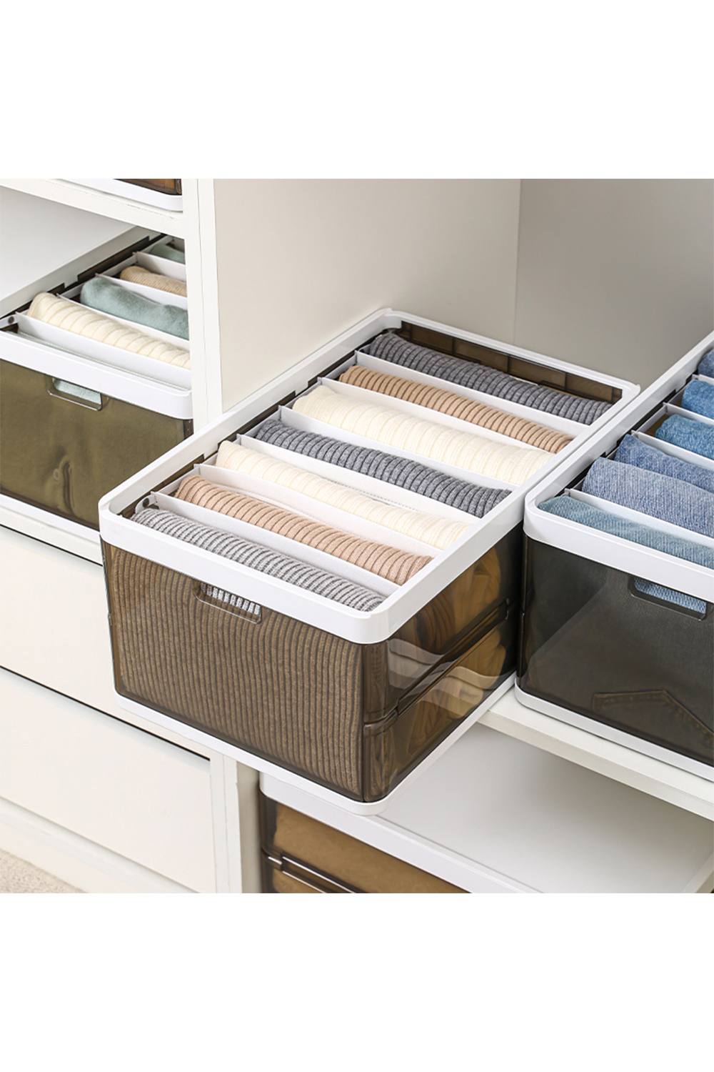 Living And Home Dividers Folding Clothes Organiser Wardrobe Drawer Storage Box With Lid In Brown