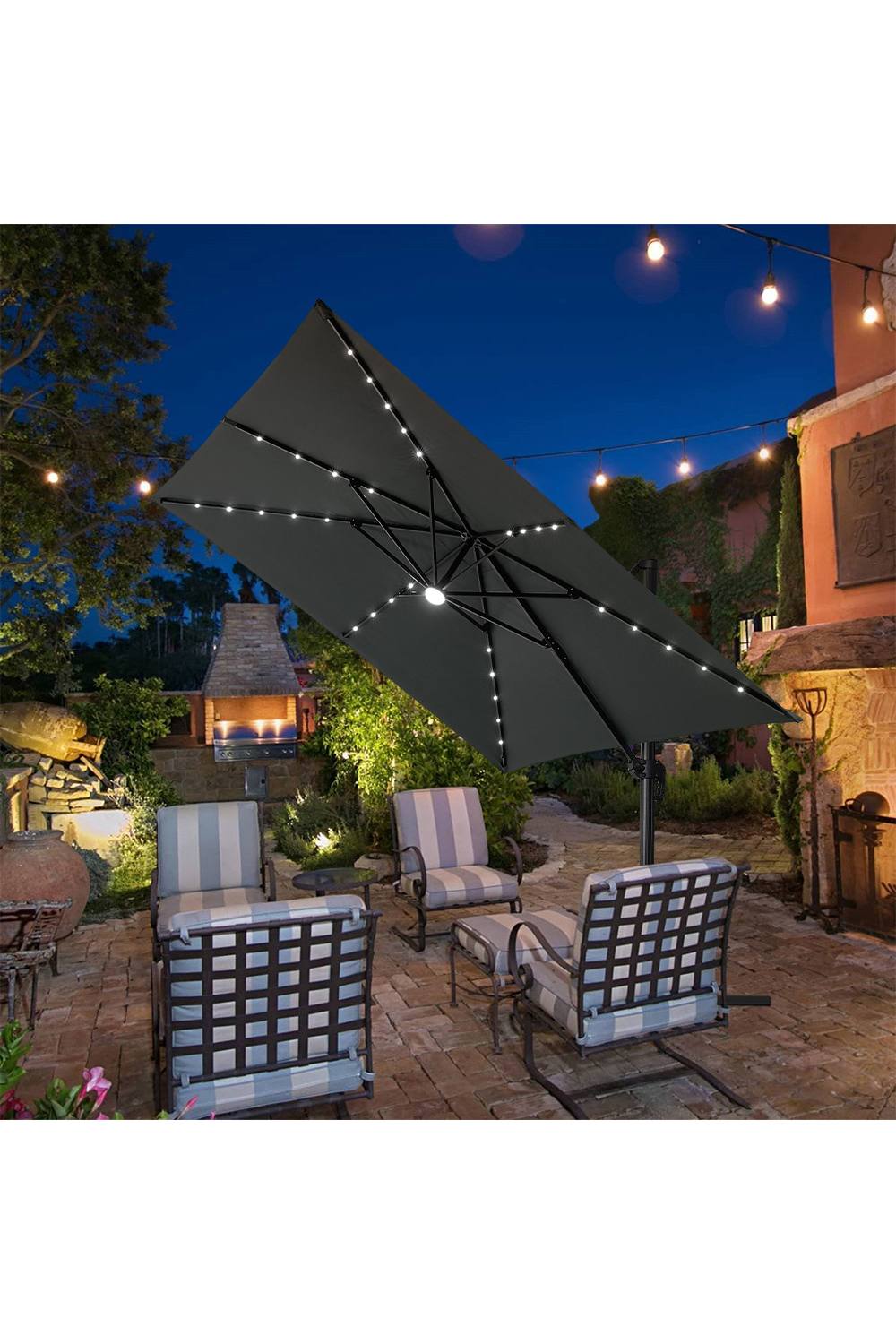 Living And Home .M W X M D Square Cantilever Parasol With Solar-Powered Led Lights In Dark Grey