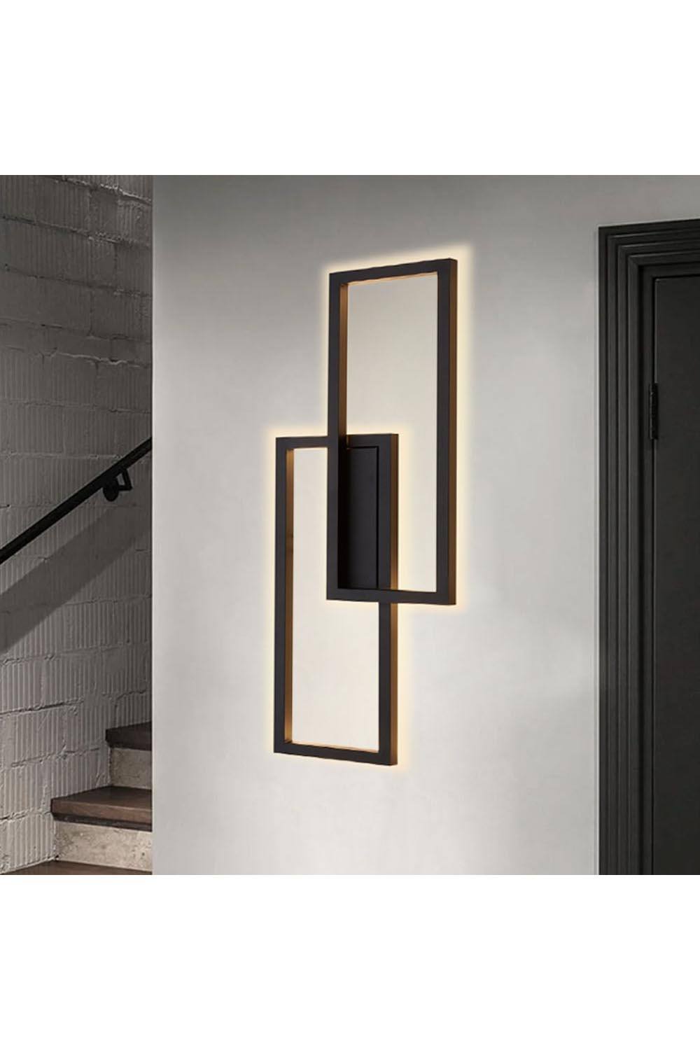 Living And Home Modern Industrial Double Rectangular Wall Light In Textured In Black