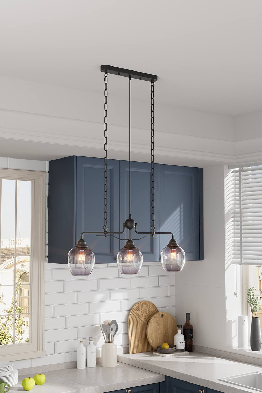 Living And Home Modern Style Glass Pendant Light In Black