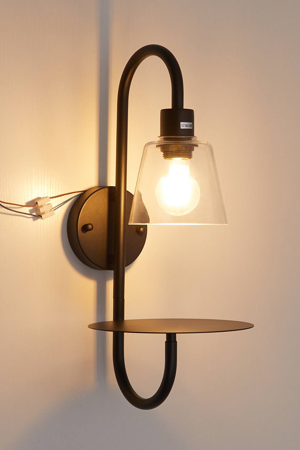 Living And Home Transparent Glass Lampshade Wall Light In Black