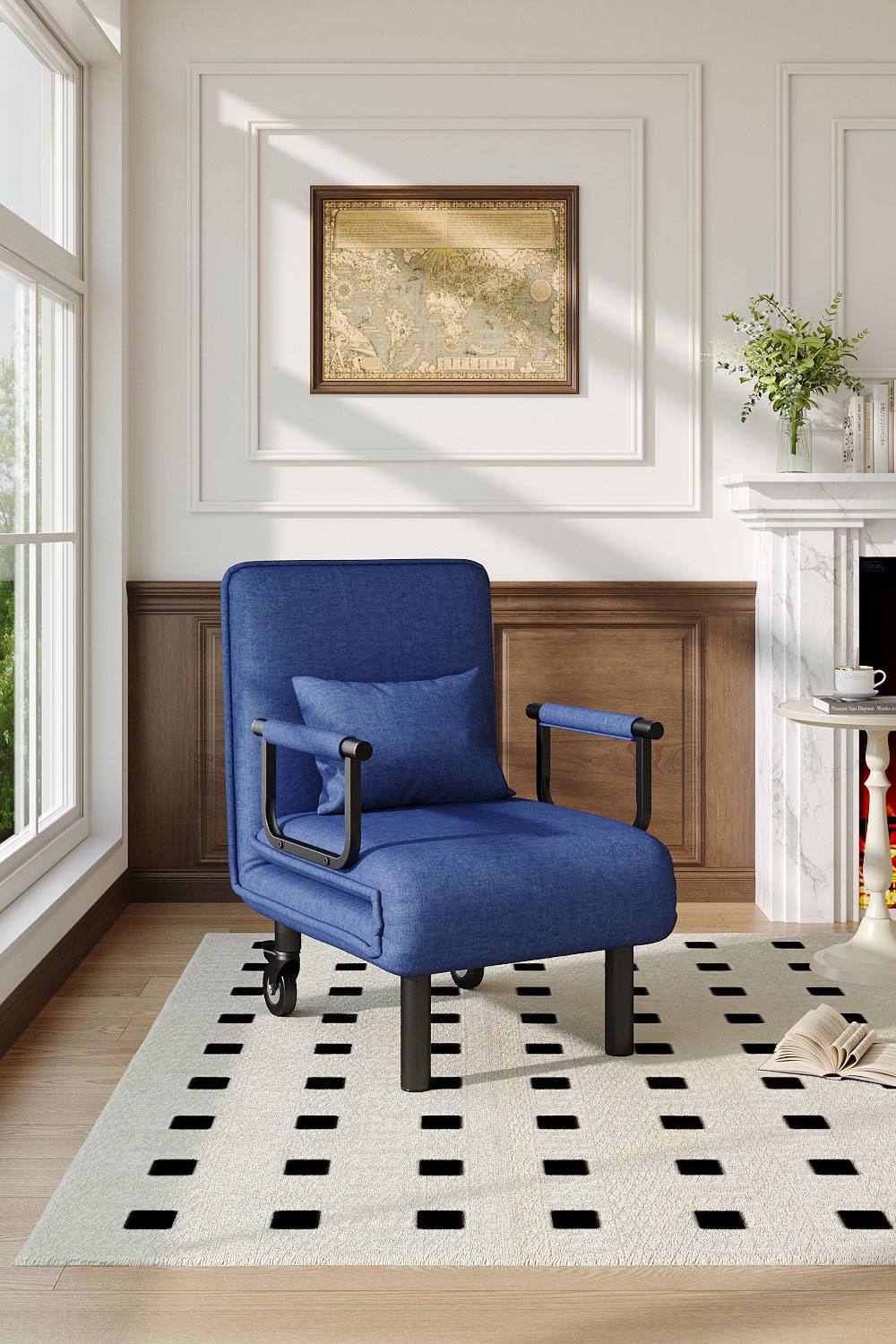Living And Home -In- Lounge And Sofa Bed With Pillow In Dark Blue