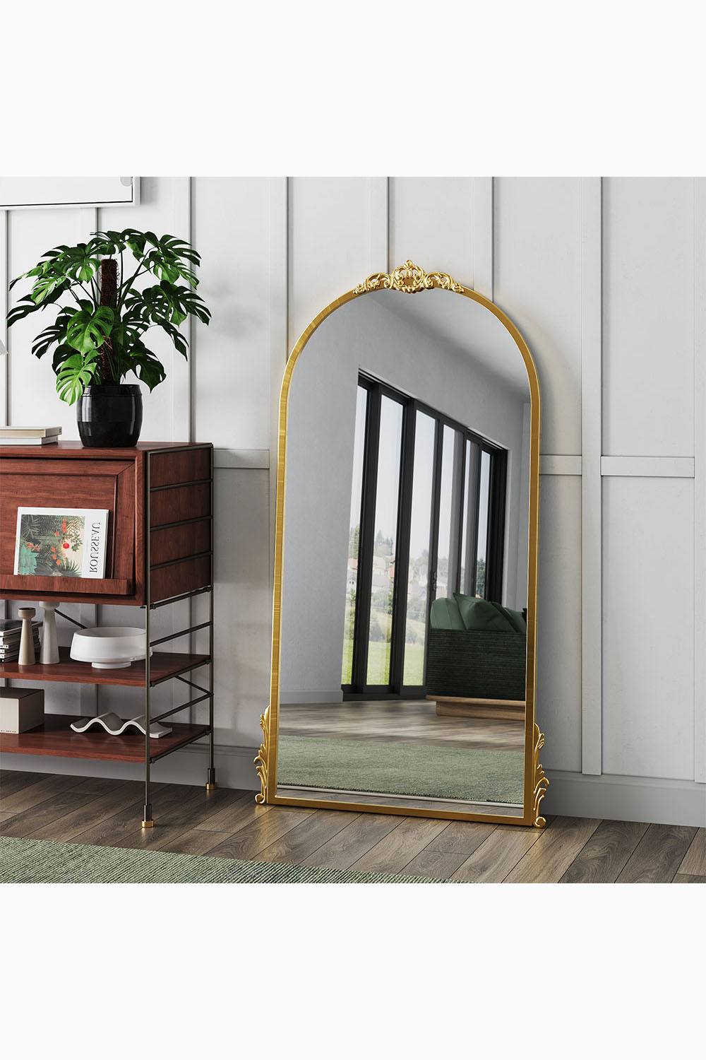 Living And Home Cm W X Cm H Gold Floral Carved Metal Frame Arch Wall Mirror Art Deco Vanity Mirror