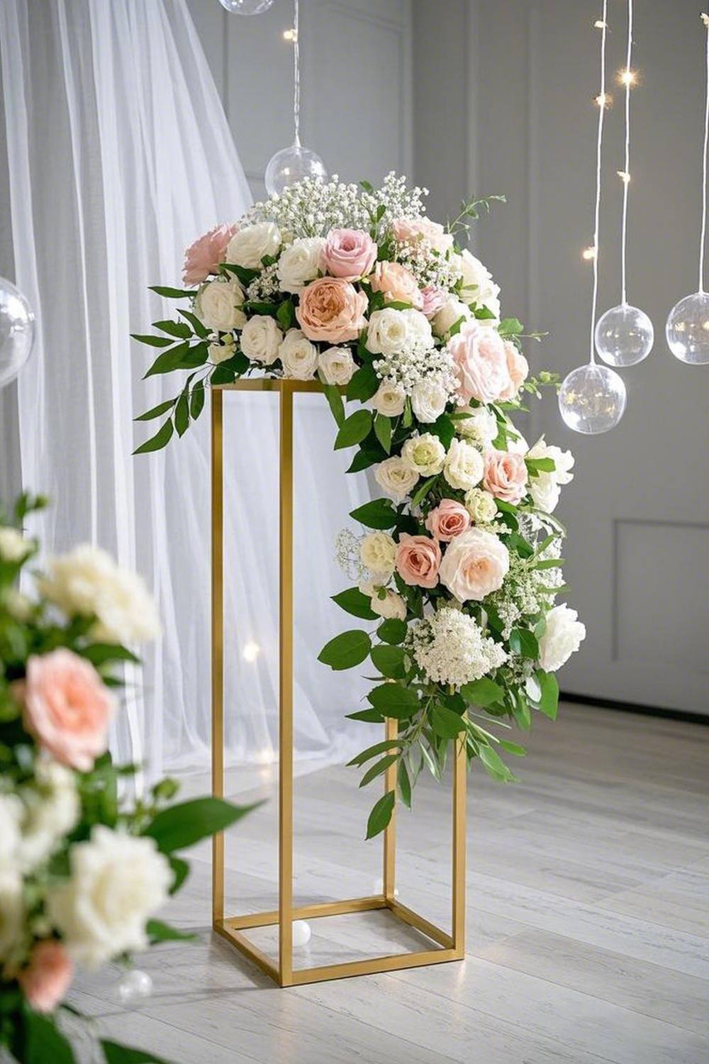 Living And Home Gold Detachable Wedding Metal Flower Stand Rectangular Floor Vase Column, Cm W X Cm D X Cm H