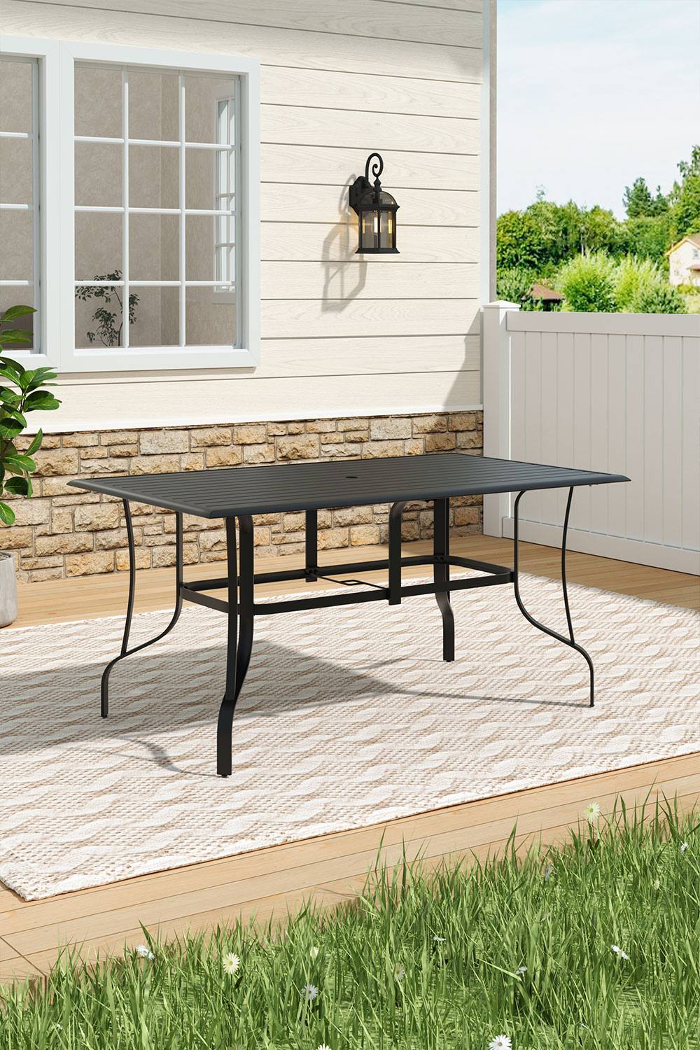 Living And Home Garden Metal Slatted Coffee Table In Black