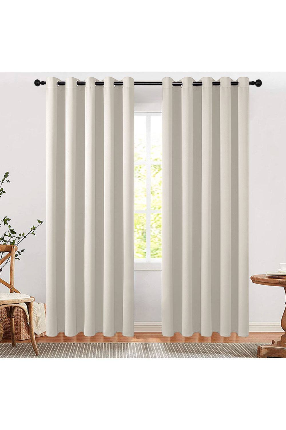 Living And Home Panels Beige Blackout Curtains Polyester Drop Eyelet Curtains For Bedroom And Living Room, Cm W X Cm H
