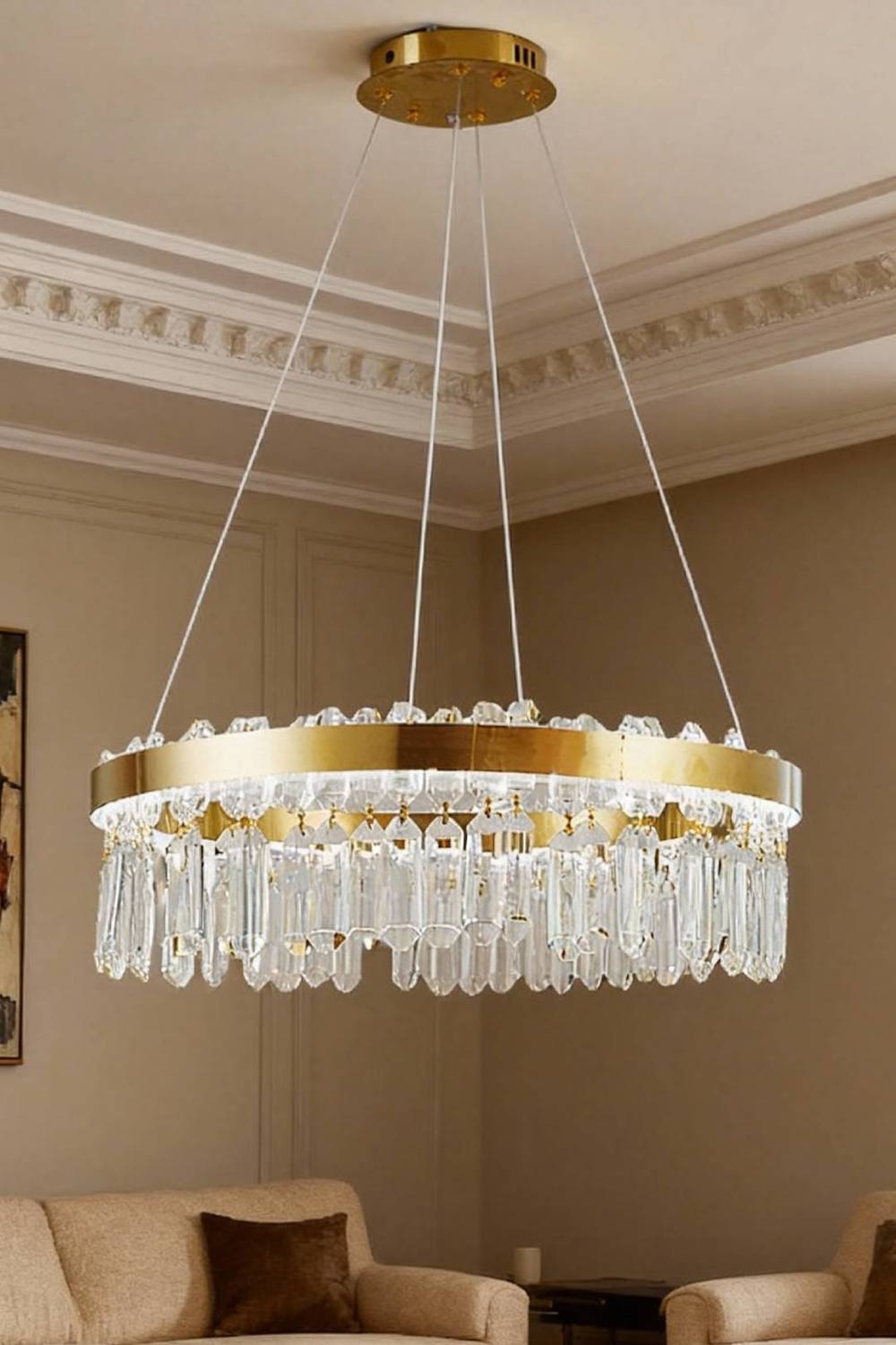 Living And Home Luxurious Crystal Pendant Light Chandelier With Remote Control In Gold