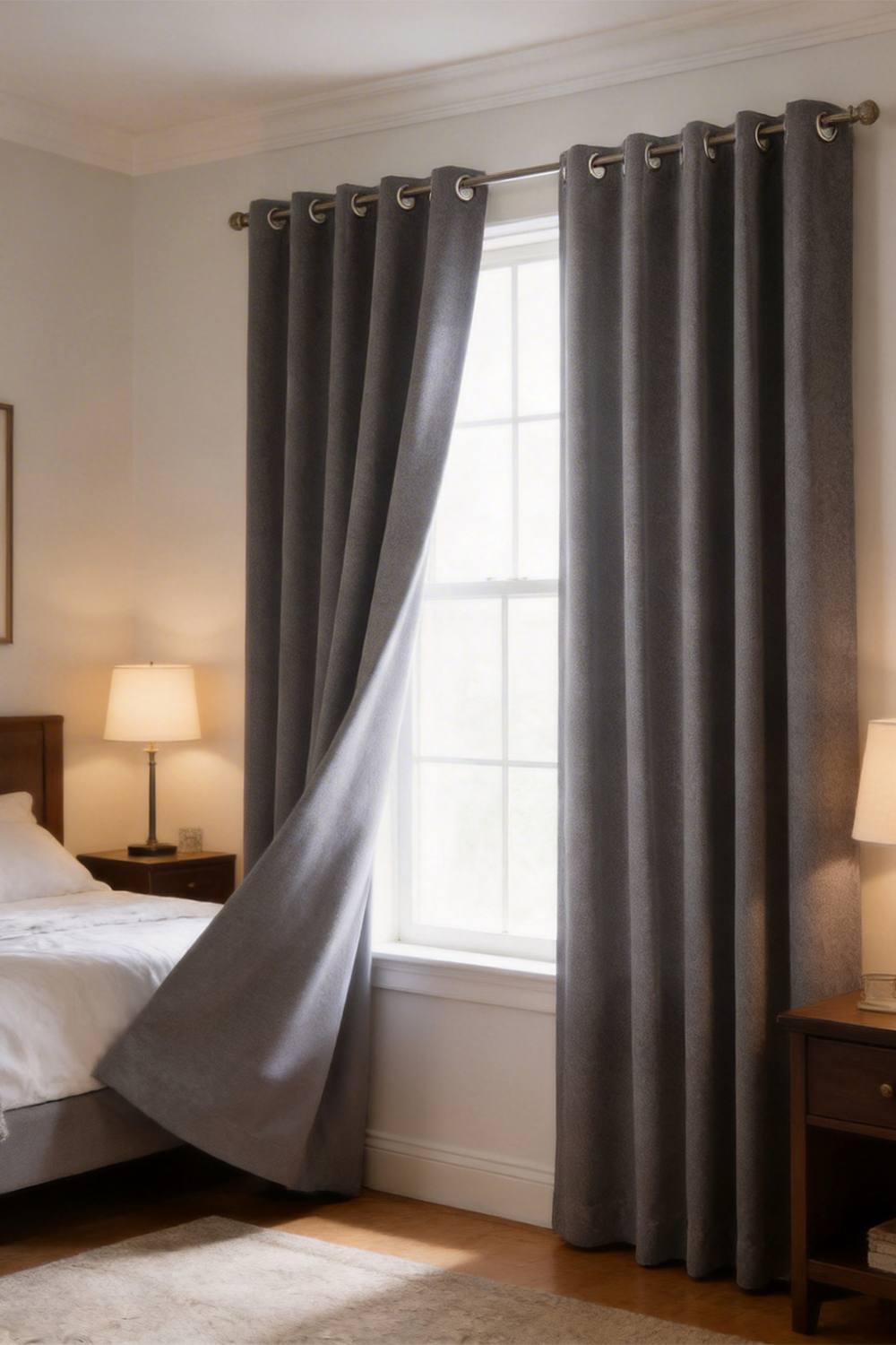 Living And Home Panels Solid Colour Blackout Linen-Like Curtains In Grey